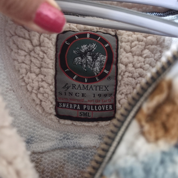 Cozy Sherpa Sweater - White Brown, Blue - Picture 5 of 5